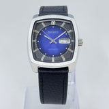 Vintage Style Watch - Seiko Automatic 21 Jewels Blue Dial Day Date Mod