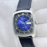 Vintage Style Watch - Seiko Automatic 21 Jewels Blue Dial Day Date Mod