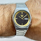 Vintage Seiko 5 Automatic Watch 17 Jewels Brown Dial Day-Date Japan Made.