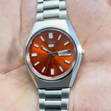 Seiko 5 Automatic – Orange Sunburst Dial Vintage Style Day-Date Men’s Watch