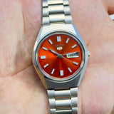 Seiko 5 Automatic – Orange Sunburst Dial Vintage Style Day-Date Men’s Watch.